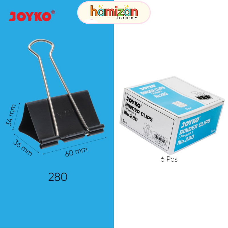 

Binder Clip Penjepit jumbo BC 280 / Bc no.280 isi 6pcs / Binder Clip Klip Penjepit Kertas Joyko Black - No 280-6Pcs Murah Berkualitas