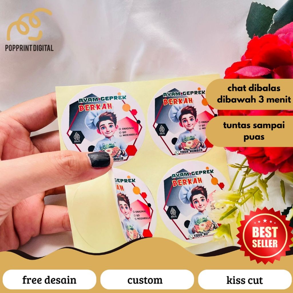 

PopPrints 2-4 Ready Stiker Makanan Ayam Geprek Label Box Kardus Catering Sticker Fried Chiken Free Desain