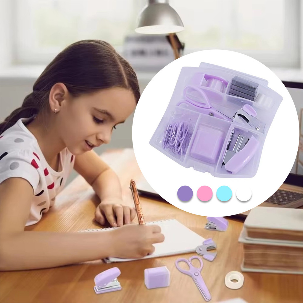 

1Set stapler mini aesthetic staples set Warna Macaron Punch Ungu stapler set Perlengkapan Kantor