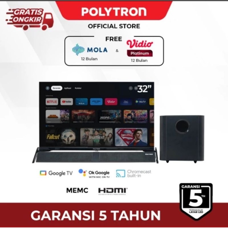 TV LED Polytron Android GoogleTV Soundbar 32inch PLD 32BG9058
