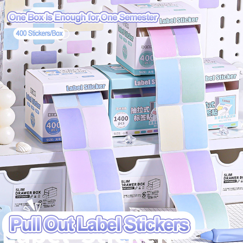 

400/1400 Pull Out Sticky Notes Morandi Colored Name Stickers Sticky Notes Fully Adhesive Macaron Colored Index label Stickers