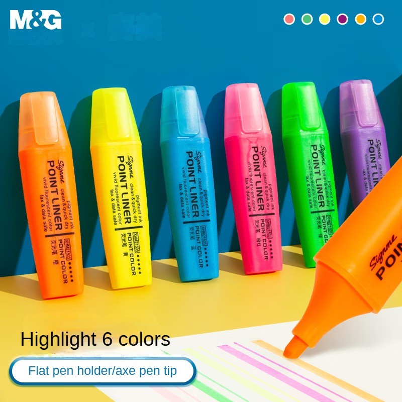 

M&G 6pcs Highlighter Classic Single Tip Marker Eye-catching Highlight Markers Portable Hand Drawing Handbook Pen 6 Colour