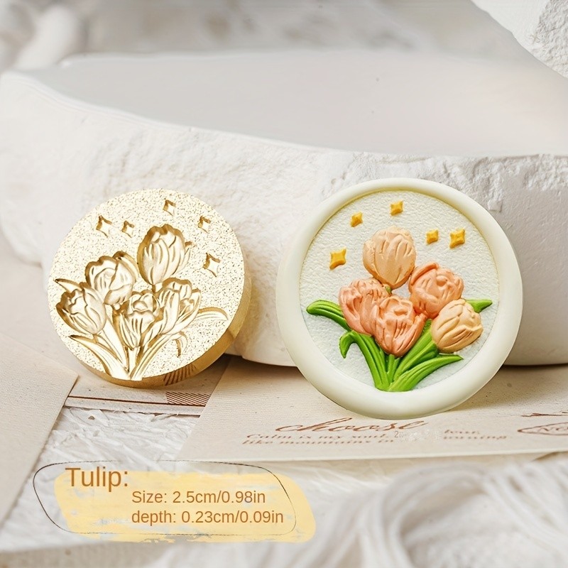 

1pc embossed tulip seal stamp 0.98 inch brass fire paint wax print head envelope invitation stamp (wax block not included)
