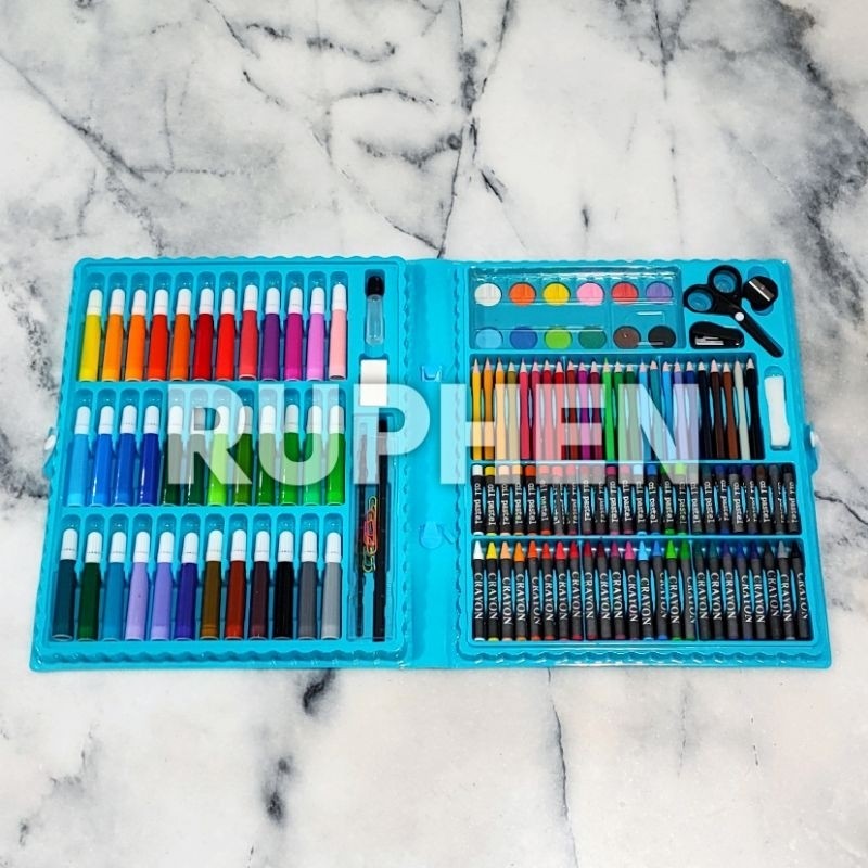 

ZARISHOP.ID RPN Art Set 150 pcs Blue Tas Seni Anak Crayon Pensil Warna Cat Air