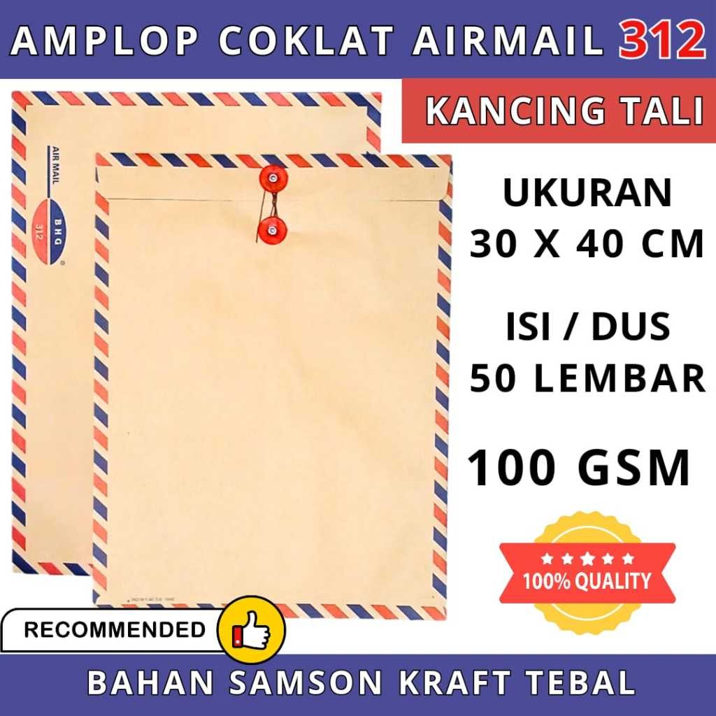

GNR (2 LBR ) Amplop Coklat AIRMAIL KANCING TALI 312 BHG 100 Gram A3