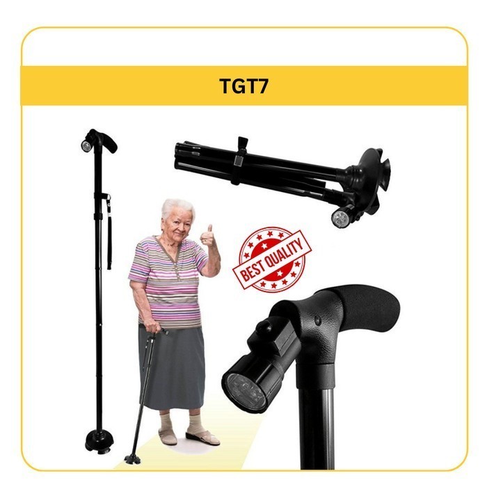 [Medis] Tongkat Jalan Lansia, Tongkat Lipat Kaki 4, Aluminium [TGT7] - Kaki4+Senter