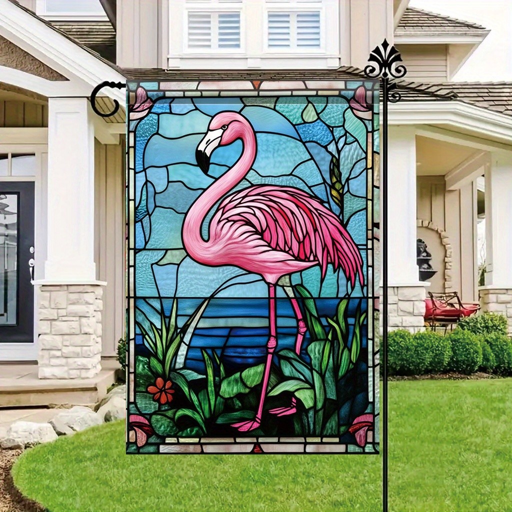 

Vibrant Pink Flamingo Garden Flag - 11.81 x 17.72 Inches, Double-Sided Polyester Yard Flag with Stained Glass Design, Perfect fo