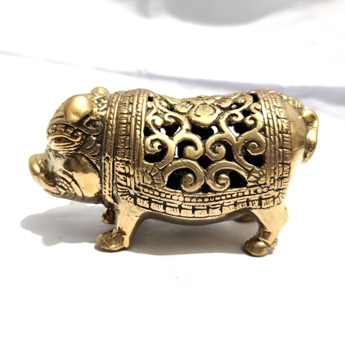 pig gold brass statue | patung babi shio emas kuningan ukir