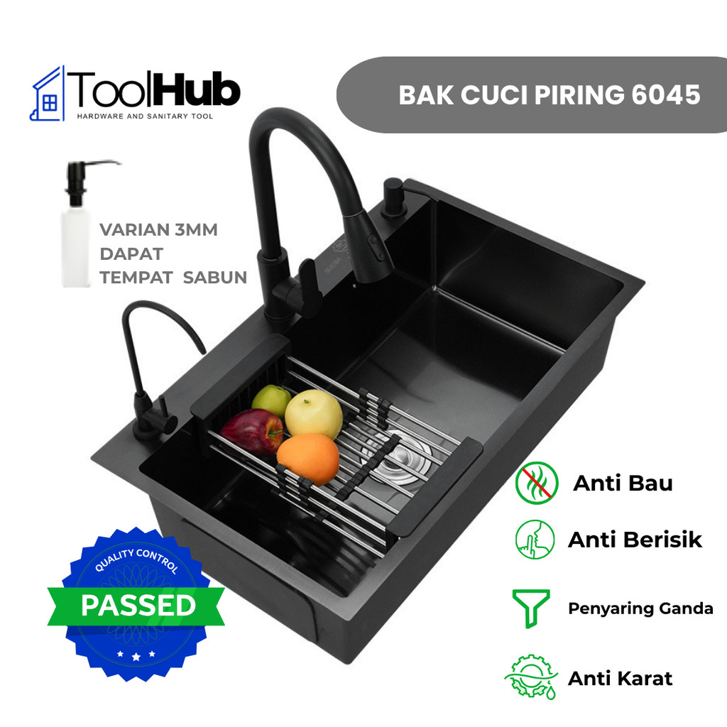 Kitchen Sink Cuci Piring 6045 Minimalis Stainless Steel Anti Karat 1 Lubang | Bak Cuci Piring Full S