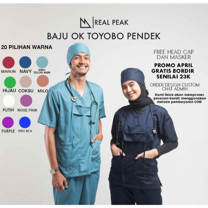 NEW [FREE BORDIR NAMA] Baju OK Toyobo, Scrub Lengan Pendek, Baju Medis Lengan Pendek Bahan Toyobo