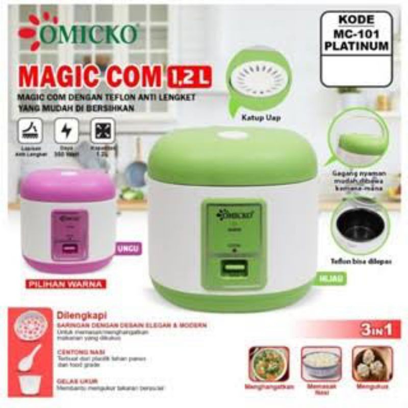 JAKLUIS_SHOP Magic Com Penanak Nasi Omicko /Rice Cooker Mini 1.2L /Magic Com Serbaguna
