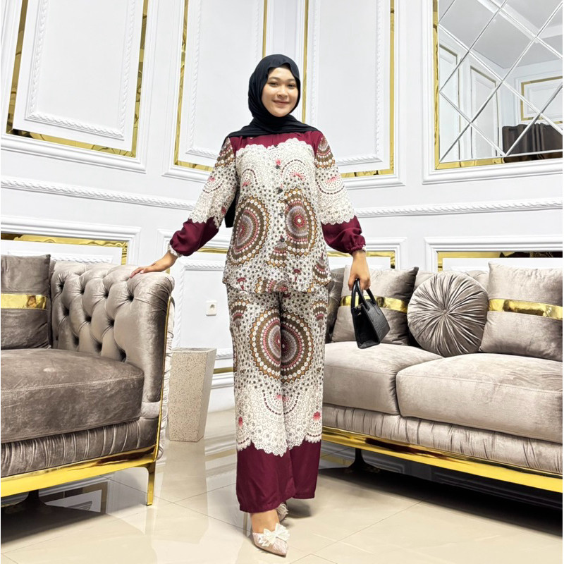 SET KEMEJA CELANA KULOT BUNDLING CELANA DAN BAJU/ONE SET KULOT RAYON MOTIF