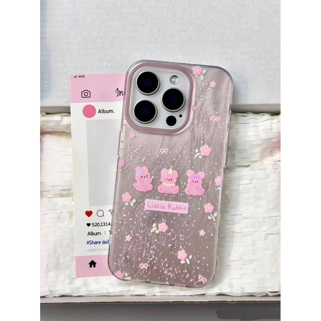 Trendi Case OPPO Pink Flower Rabbit lucu Casing ponsel cocok untuk OPPO A1 A15 A16 A16K A17 A1K A36 