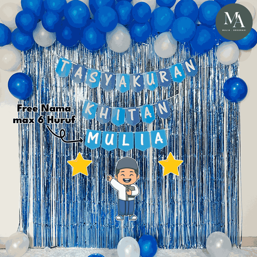 Paket Dekorasi Khitan Syukuran Aqiqah Ulang Tahun 1 Set Balon Tirai Foil