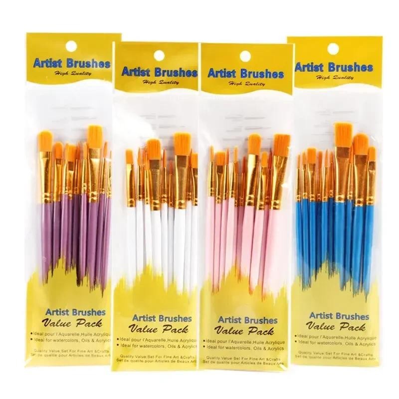 

10Pcs/Set New Nylon Brush Plastic 10Pcs Digital Oil Painting Brush Art Student Hook Pen Brush