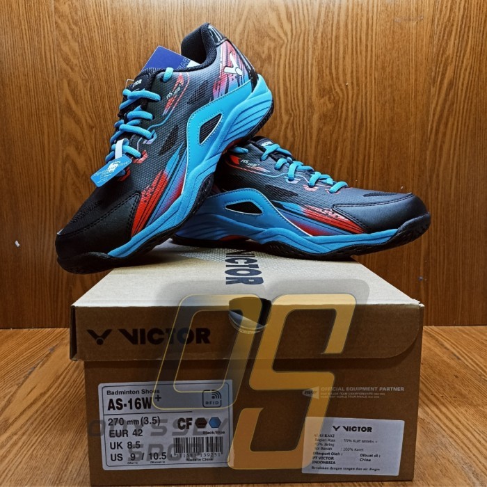Sepatu Badminton VICTOR AS16W (Black/Blue) 100% ORIGINAL - 38