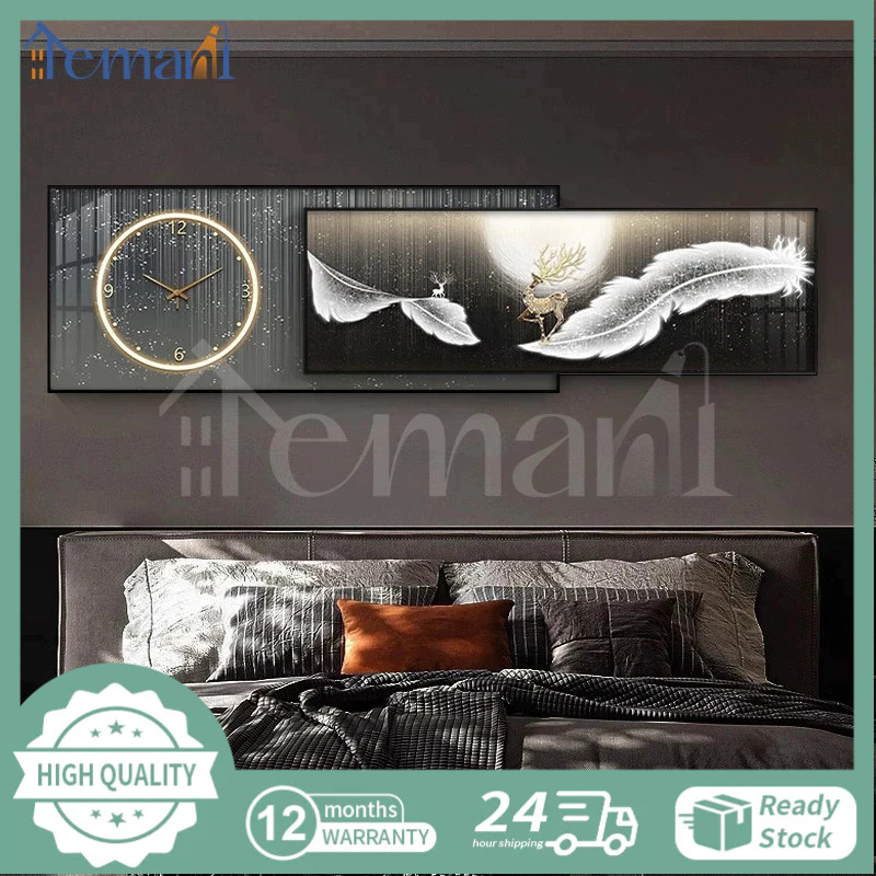 Jam Dinding Besar Mewah Aesthetic 115cm Jam Hiasan  Bentuk Bulu angsa Dinding Ruang Tamu  Jam Dindin