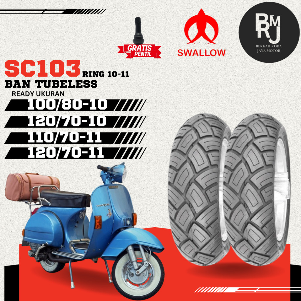 BAN MOTOR VESPA SWALLOW DELITIRE RING 10 & RING 11 TUBLES DEPAN BELAKANG VESPA