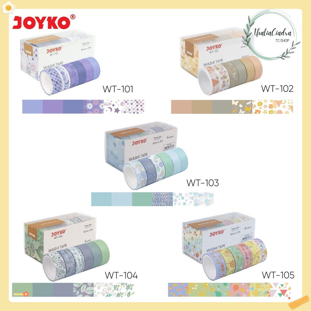 

Satu Set Isi 6 pcs Washi Tape Lucu Journal Diary Planner Selotip Kertas Warna Warni Joyko