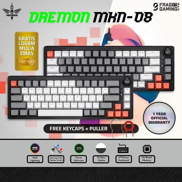 NYK MKN08 Keyboard Mechanical NYK Nemesis DAEMON MKN-08 MKN 08 - WHITE GREY, RED SW