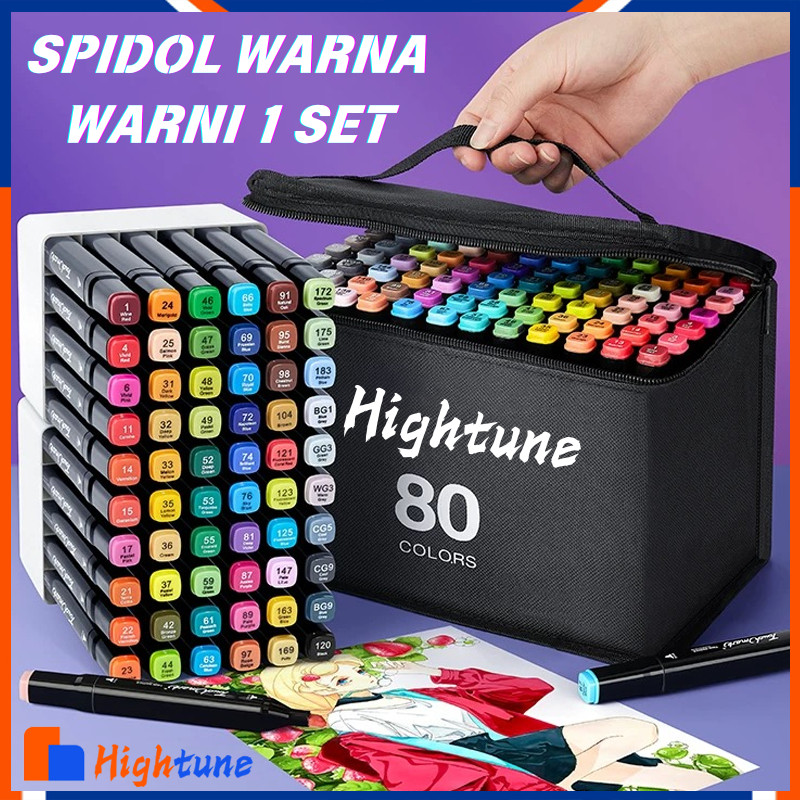 Hightune Spidol Warna Warni 1 Set 80/100/120 Warna  Marker 2 Tip Touch Marker Spidol Permanen