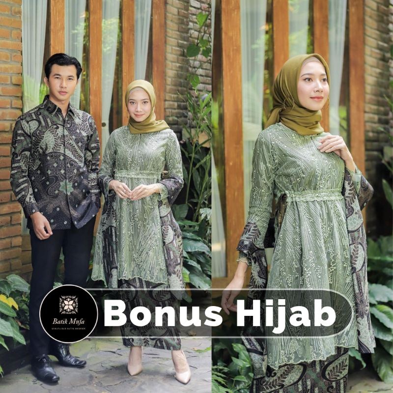 SHOPNESIA (ADA JUMBO!) Kebaya batik Couple MECA Tunik Army Hijau sage| Kebaya wisuda kebaya hijau Sa