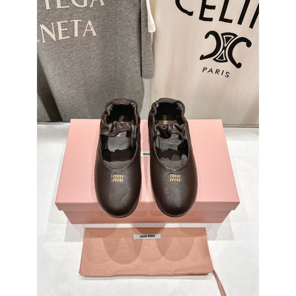 【Dengan kotak】Sepatu Balet Mary Jane Baru MiuMiu/MiuMiu 25Ss Versi Tinggi