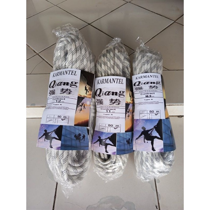 NEW jual TALI KARMANTEL STATIS 10.5MM,11MM,12MM X 50 METER/TALI KARMANTEL MEREK QIANG/ TALI KARMANTE