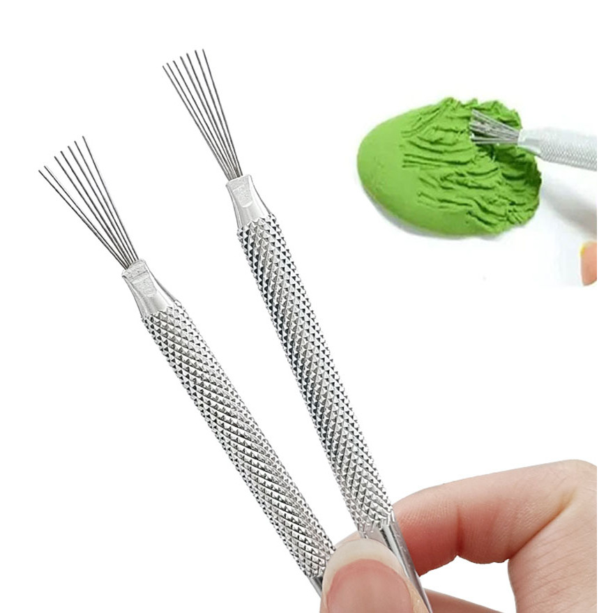 

Art Ceramics Tools 7 Pins Feather Wire Texture Clay Sculpting Modeling Tool DIY Pottery Brush Kit Needle Sculpture Accessories