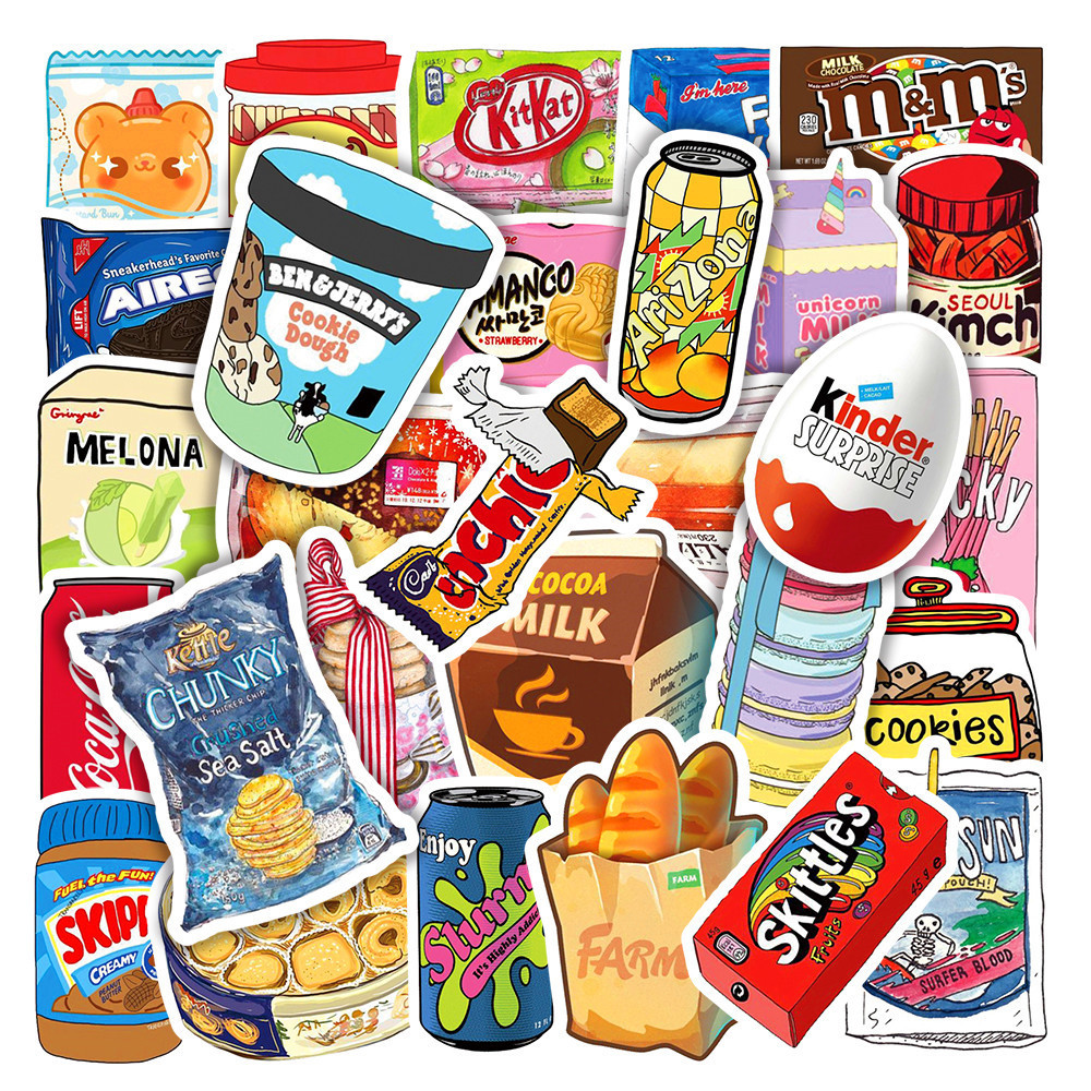 

50Pcs Food Drink Milk Packaging Stickers Phone Bike Wall Scrapbook Motorcycle Cool Car Waterproof Cartoon Sticker for Kids Toys