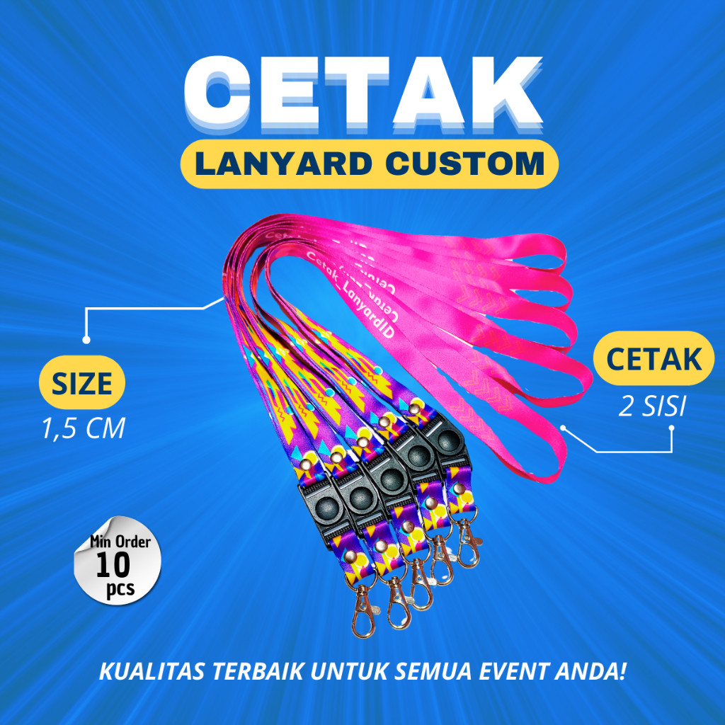 

Tali Lanyard Custom Ukuran 1,5cm 2 sisi Bisa Desain Sendiri, Cocok untuk ID Card, Nama dan Aksesoris