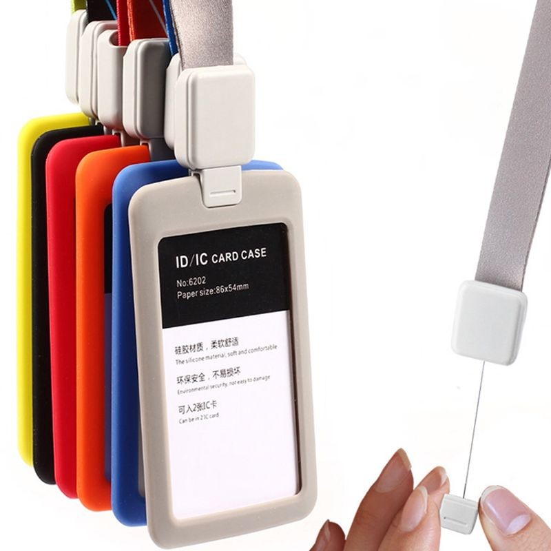 

Clear Acrylic ID Badge Holder with Silicone Case, Retractable Lanyard, Vertical ID/Credit Holder, Load Two Card Badge Holder