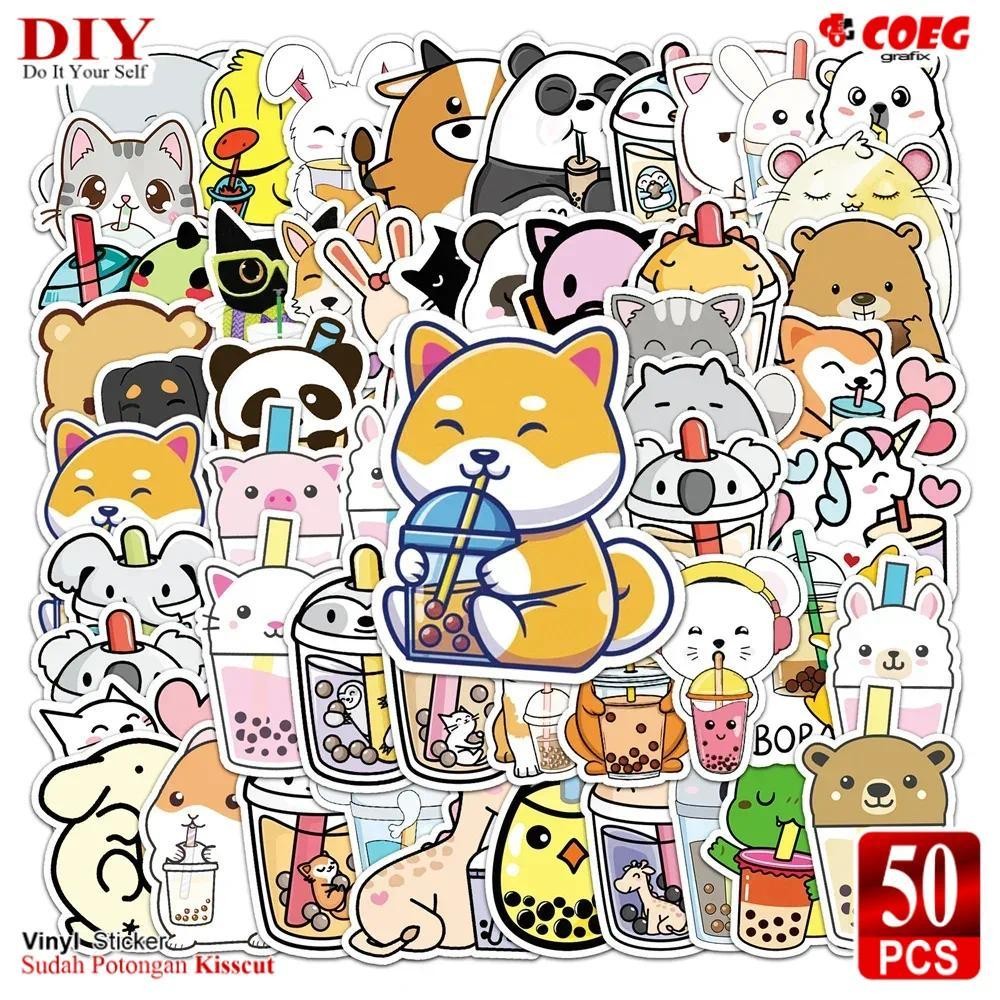 

50 PCS Stiker Lucu Tema Hewan dan Milk Tea CG69 - Stiker Kartun Kreatif Vinyl Tahan Air untuk Gitar, Komputer, Mobil, Buku, Botol, Helm