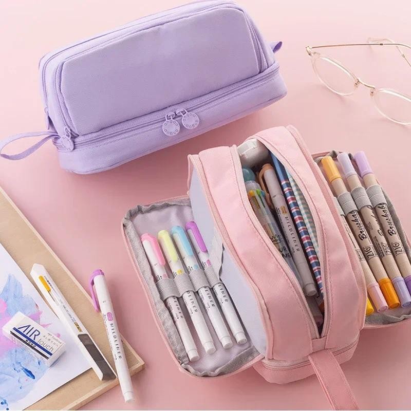 

Angoo 4 Partitions Pencil Bag Pen Case Large Capacity Easy Handle Storage Pouch for Stationery School Student