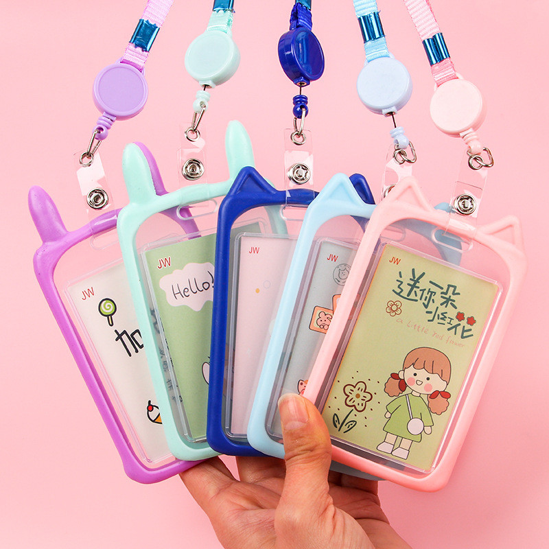 

Name Tag Lanyard Gantungan Kartu Motif Kucing Akses MRT Busway E-Money Flazz BRIzi Bentuk Karakter Warna Pastel