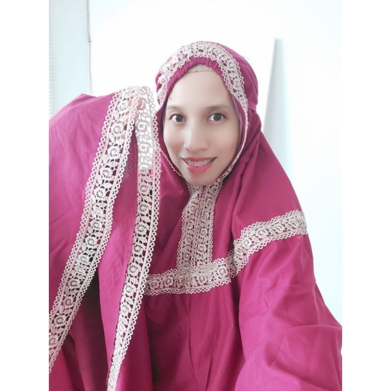 mukena dewasa renda mewah  2 in 1 resleting dagu bahan katun mikro import size jumbo