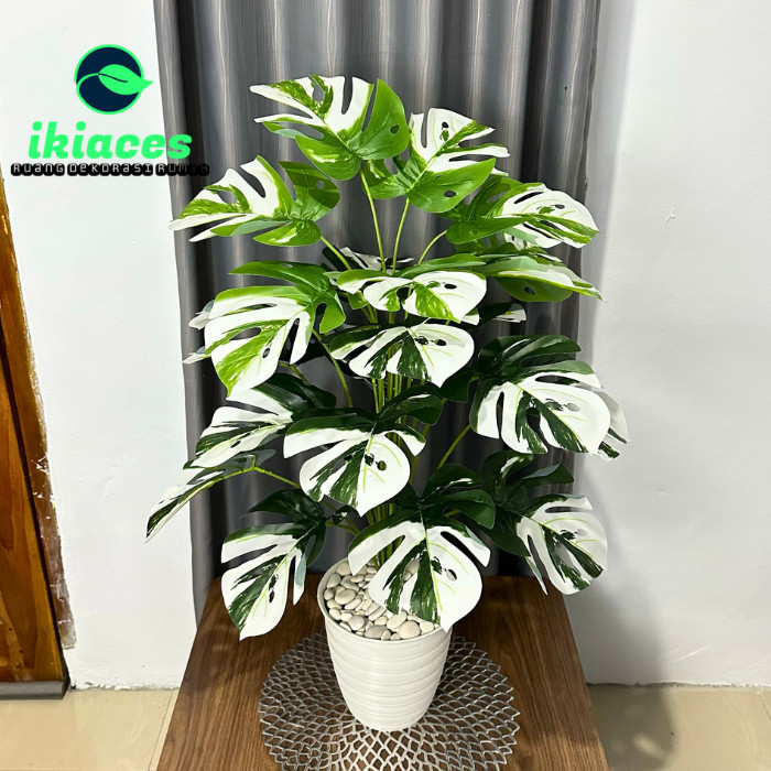 Ay00 Daun Monstera Corak 24 Daun Plastik Jumbo Monstera Artificial Jumbo 1 Meter Tanaman Hias Sudut