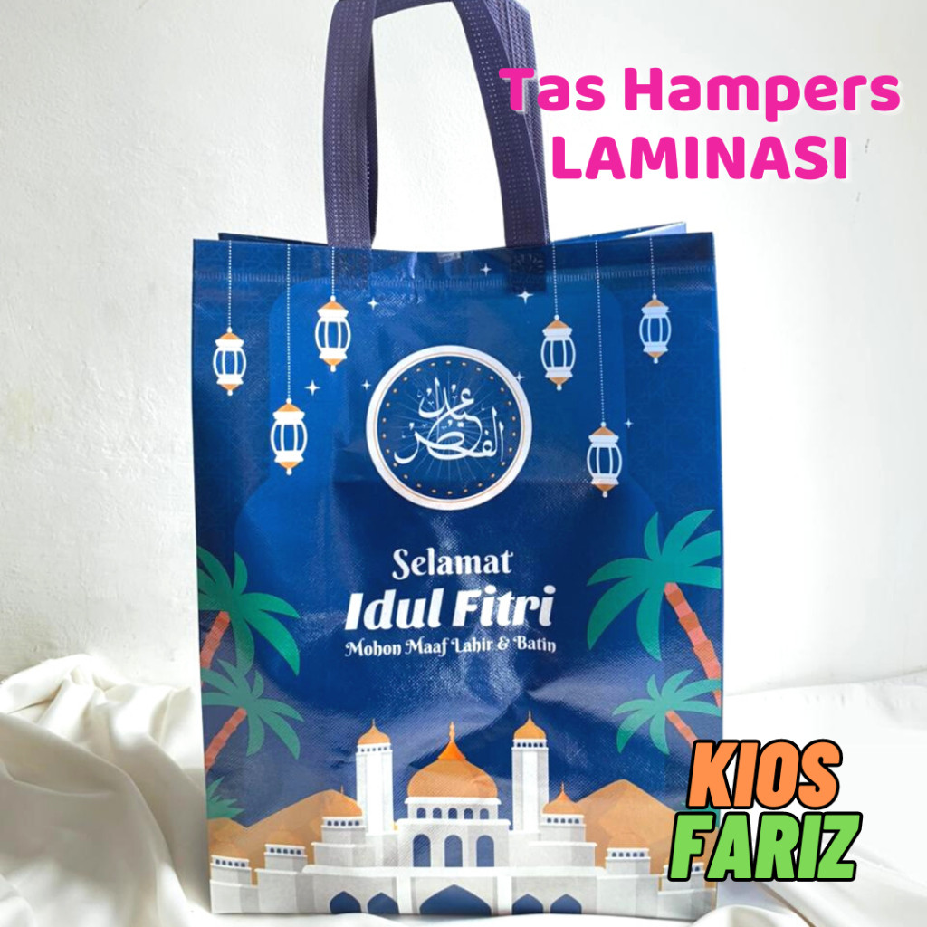 

Tas Idulfitri Spunbond LAMINASI Parcel Ukr. 30X40X15CM Isi 12pcs bahan tebal Spunbond WARNA RANDOM Motif Idul Fitri
