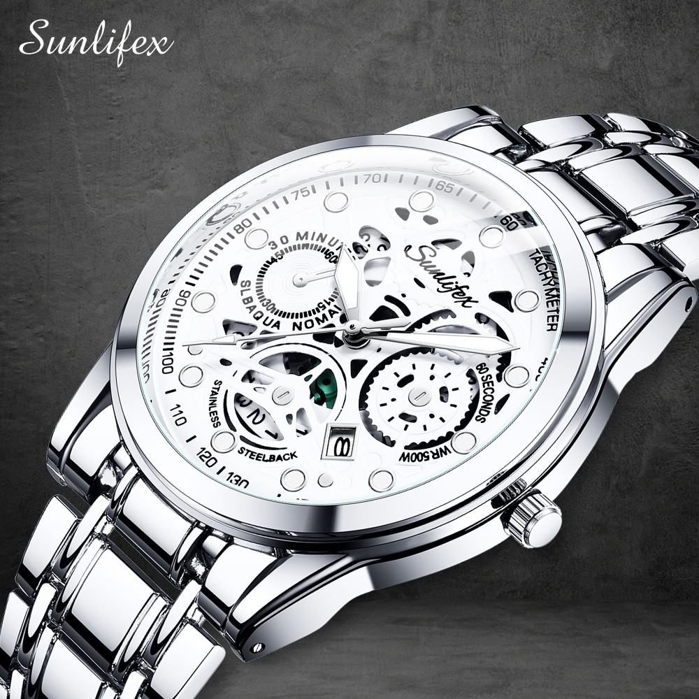 Sunlifex Jam Tangan Pria  9001 Original Display Kuarsa Anti Air Tali Stainless Steel Santai Mode Jam