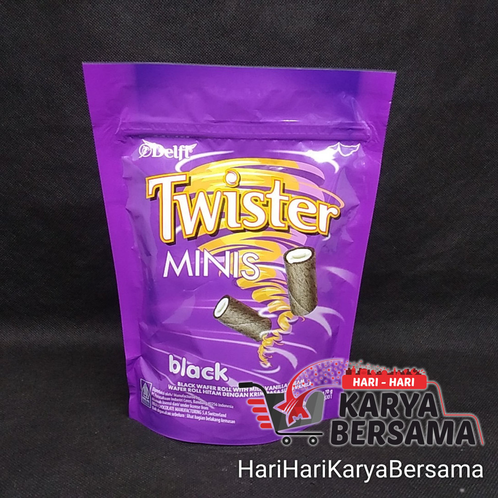 

MAKANAN RINGAN WAFER DELFI TWISTER MINIS BLACK VANILLA 70GR