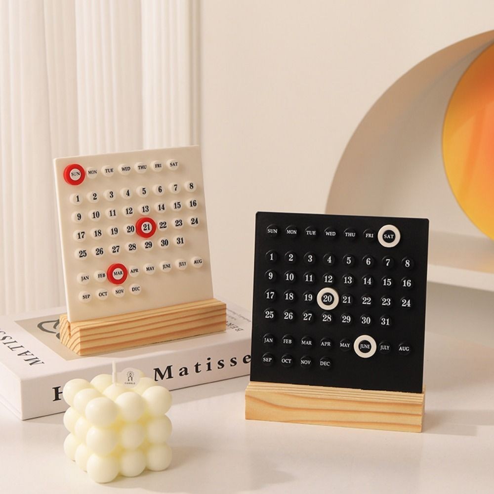 

Wooden Base Acrylic DIY Calendar Handmade Detachable Wooden Desk Calendar 3 Rings Month Date Display Manual Perpetual Calendar