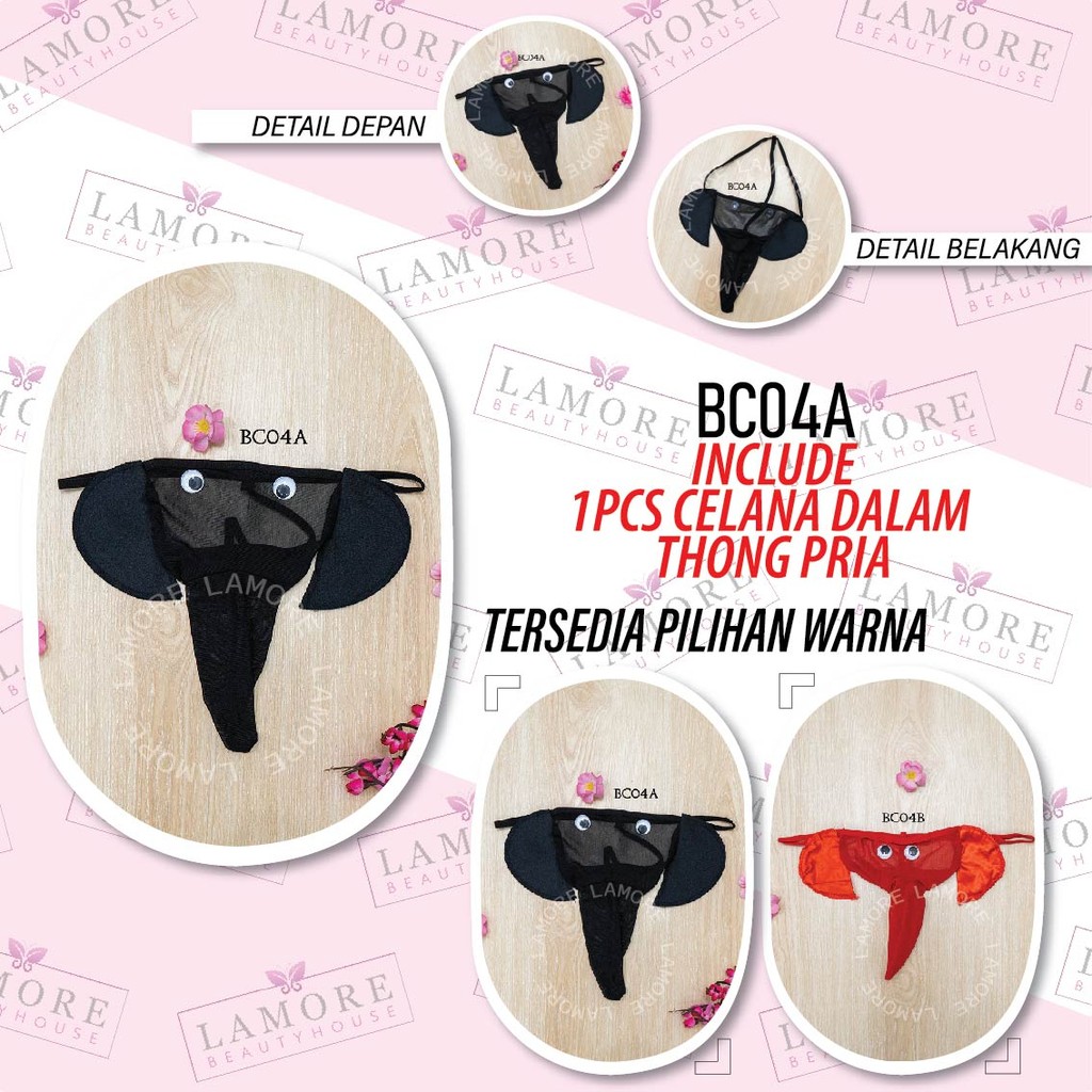 Celana Dalam Thong Motif Gajah Underwear Pria Hitam Bc04A