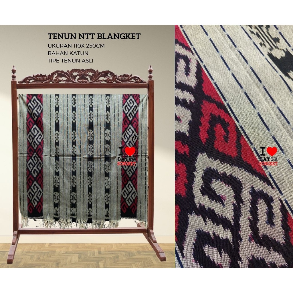 TENUN NTT MOTIF 13 BLANGKET JEPARA LOMBOK BALI KAIN HALUS ETNIK ANTIK HITAM MERAH PUTIH