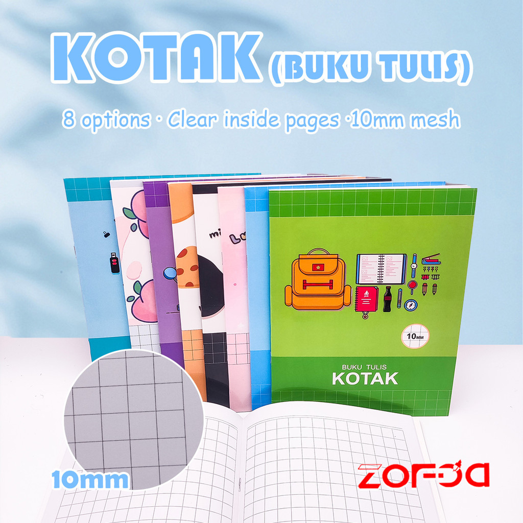 

10*10mm Grid Notebook Clear Garis Buku Tulis Kotak Buku Latihan Bahasa Note book Aesthetic 38 Lembar Buku Catatan Sekolah 4/8PCS