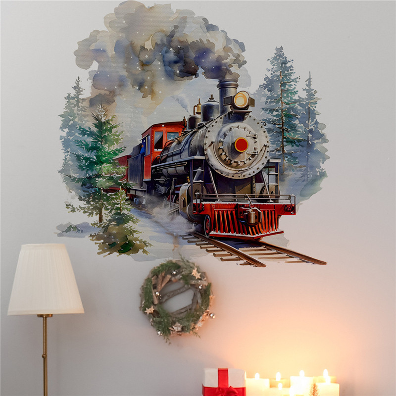 

Cartoon Watercolor Steam Train Baby Home Decals Wall Stickers For Kids Room Baby Bedroom Wall Art Nursery Amusement Park Poster