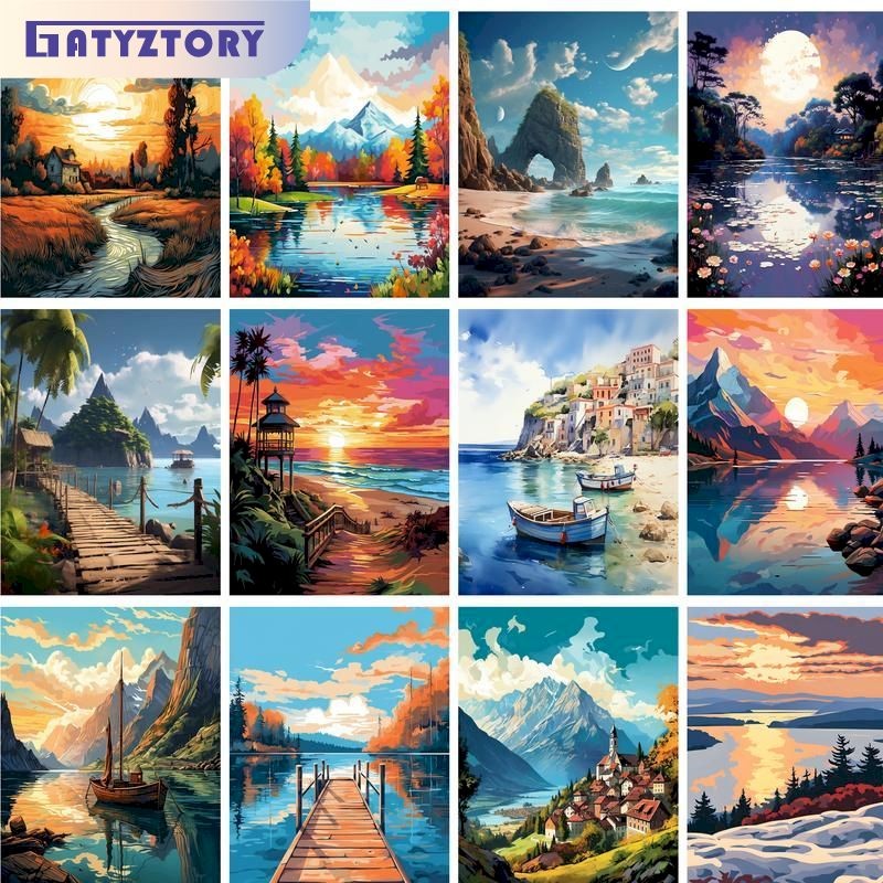 

Frameless Landscape DIY Painting By Numbers Painting Calligraphy Modern Wall Art Canvas Painting For Home Decor 40X50
