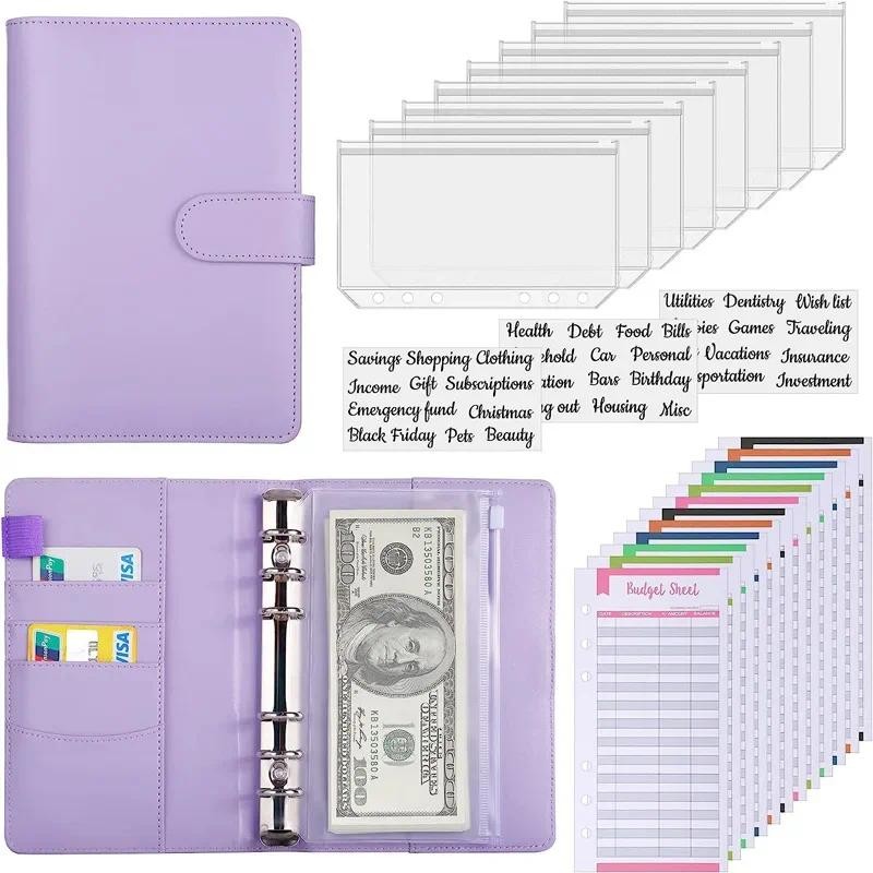 

A6 Budget Binder Notebook Cash Envelopes System Set Binder Pockets PU Leather Money Budget Saving Bill Organizer Accessories