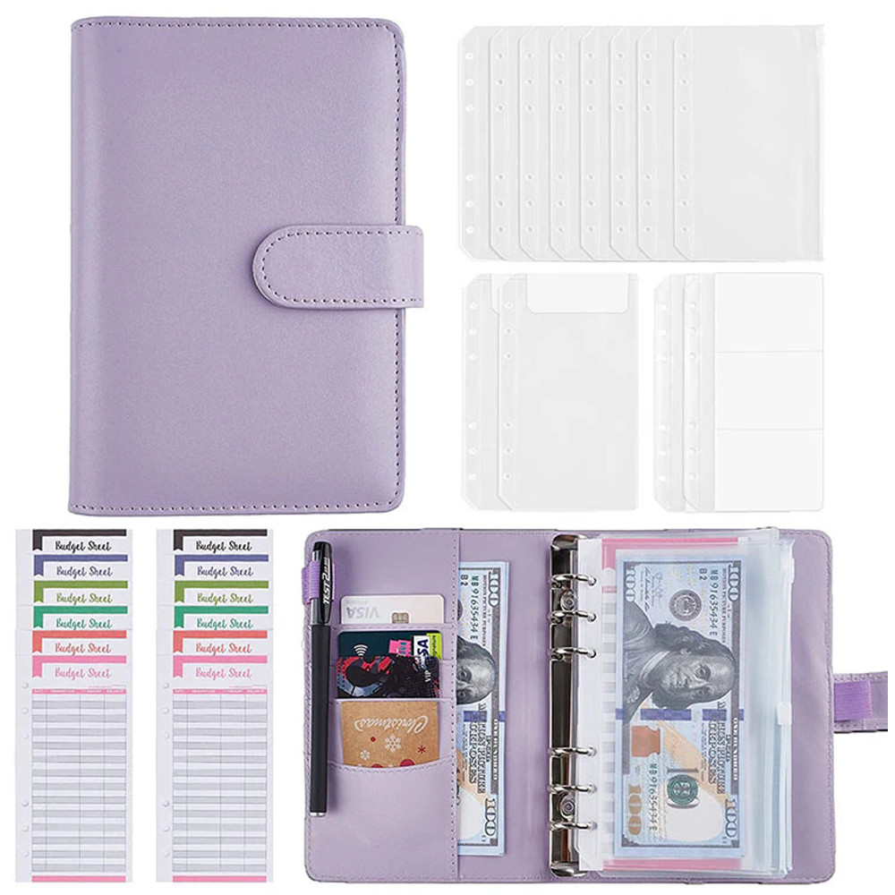 

2023 A6 PU Leather Budget Binder Notebook Cash Envelopes System Set,with Binder Pockets for Money Budget Saving Bill Organizer