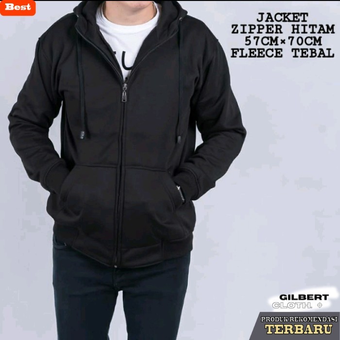 hoodie pria keren JAKET HOODIE ZIPPER JAKET POLOS SWEATER POLOS RESLETING PRIA WANITA - Hitam, S