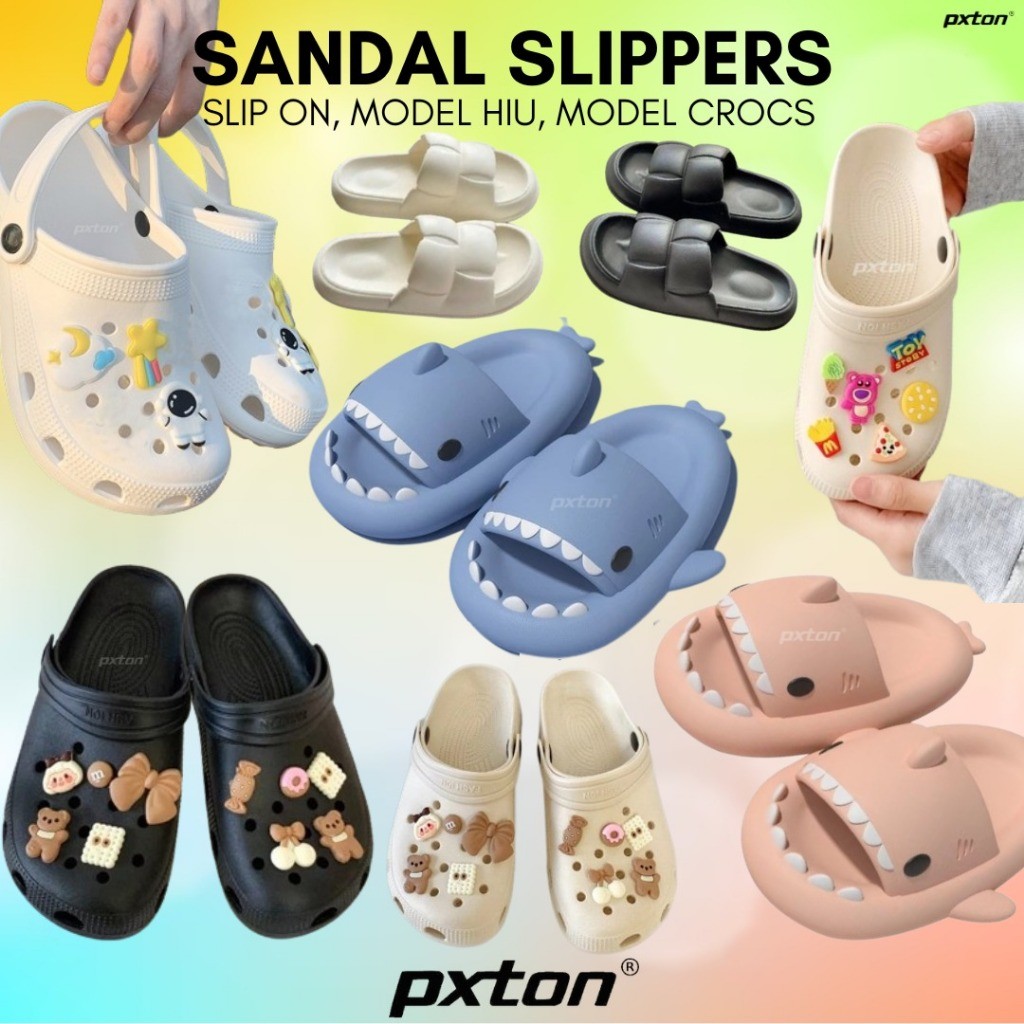 PROMO PXTON - Sandal Wanita Terbaru Jelly Karet Sandal Slop Flat Rumahan Empuk Elastis Sendal Anti S